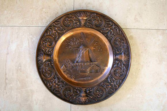 Медное панно МЕЛЬНИЦА. Тонкая чеканка