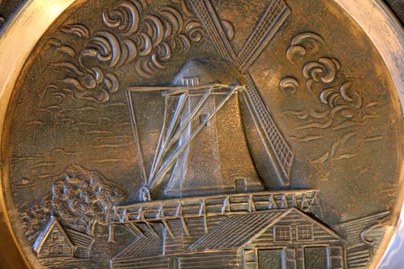 Медное панно МЕЛЬНИЦА. Тонкая чеканка