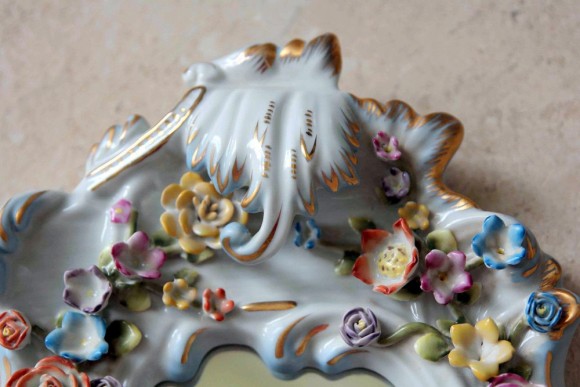 Изумительной красоты старинное фарфоровое зеркало 