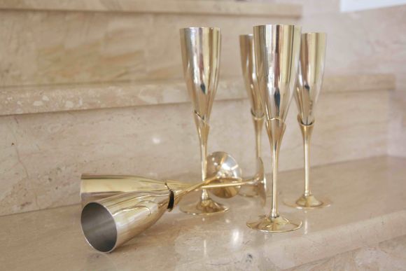 Уникальные фужеры для шампанского из латуни. Европа. 20 век.  6 шт.