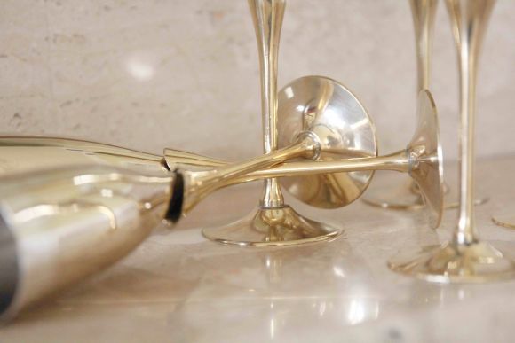 Уникальные фужеры для шампанского из латуни. Европа. 20 век.  6 шт.