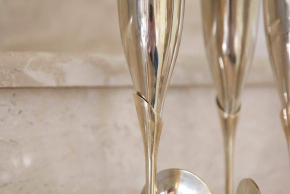 Уникальные фужеры для шампанского из латуни. Европа. 20 век.  6 шт.