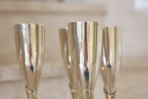 Уникальные фужеры для шампанского из латуни. Европа. 20 век.  6 шт.