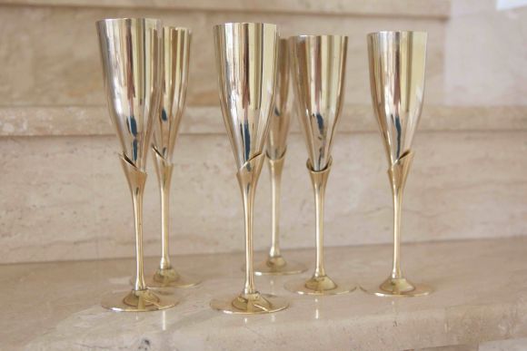 Уникальные фужеры для шампанского из латуни. Европа. 20 век.  6 шт.