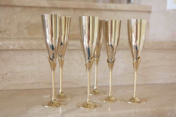 Уникальные фужеры для шампанского из латуни. Европа. 20 век.  6 шт.