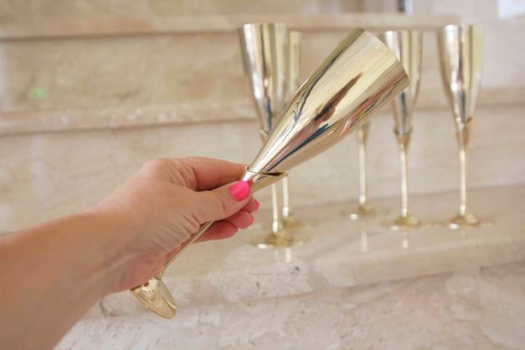 Уникальные фужеры для шампанского из латуни. Европа. 20 век.  6 шт.