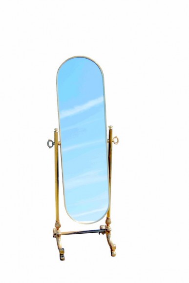 Антикварное латунное напольное зеркало с поворотным механизмом