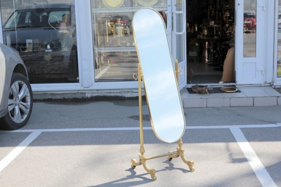Антикварное латунное напольное зеркало с поворотным механизмом