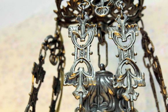 Роскошная фарфоровая люстра с латунным литьем. Европа.Начало 20 века