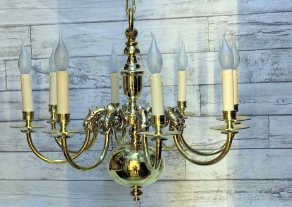 Винтажная латунная люстра на 8 Рожков. Европа. Начало 20 века