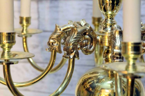 Винтажная латунная люстра на 8 Рожков. Европа. Начало 20 века