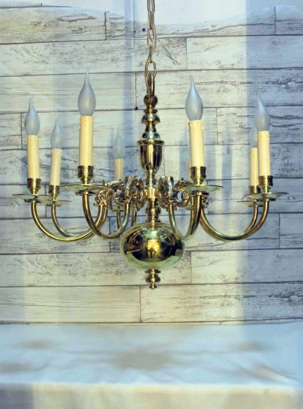 Винтажная латунная люстра на 8 Рожков. Европа. Начало 20 века