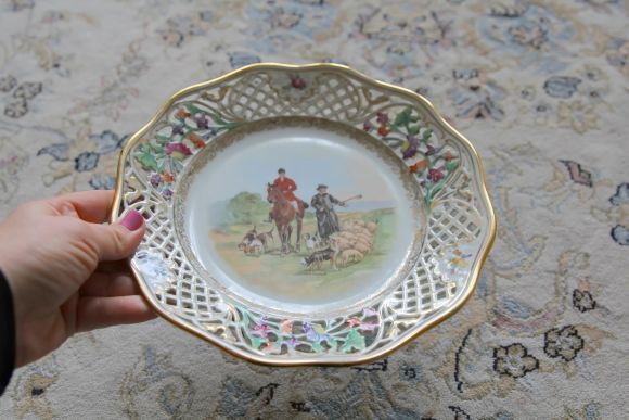 Красивая, ажурная, антикварная тарелка. Европа. Начало 20 века