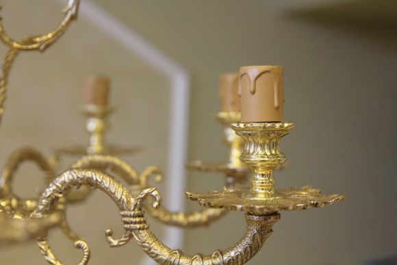 Антикварная латунная люстра на 8 рожков. Европа.Начало 20 века