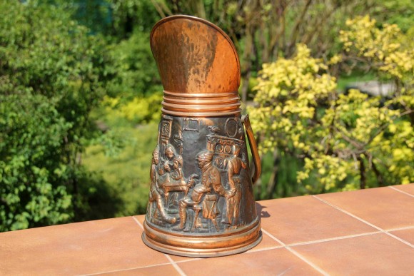 Антикварный полированный зольник с классическим голландским сюжетом