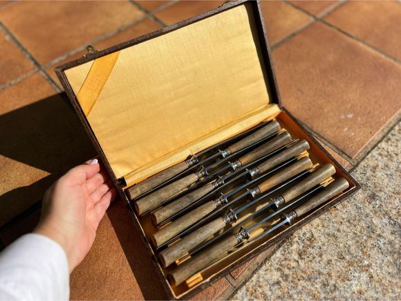 Французский набор ножей с рукоятками из рога.