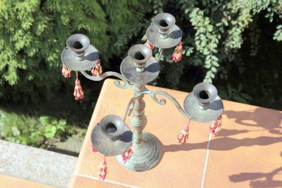 Старинный бронзовый канделябр на пять свечей. Конец 19 века