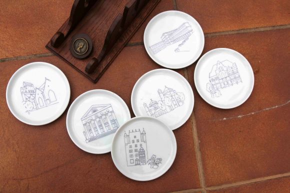 Набор из 6-ти антикварных тарелочек "архитектура".