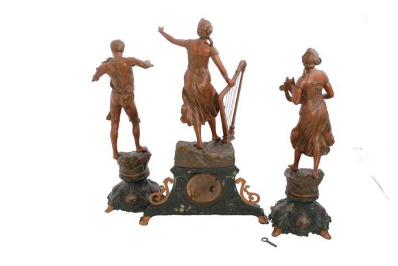 Винтажный гарнитур - часы и 2 статуэтки "Муза" - Скрипка, Арфа и Лира.