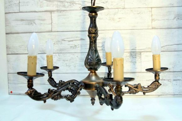 Антикварная люстра из бронзового литья. Европа. Начало 20 века