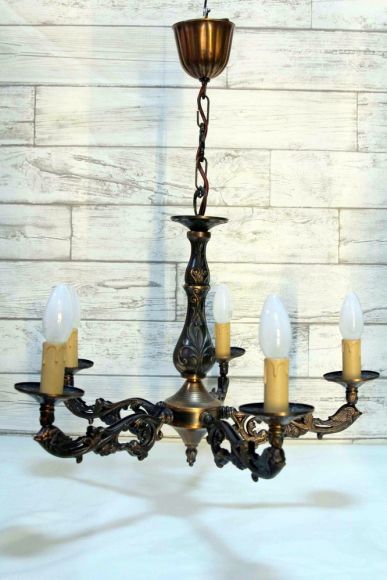 Антикварная люстра из бронзового литья. Европа. Начало 20 века
