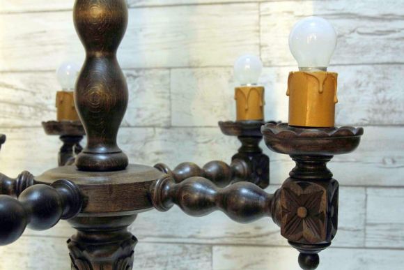 Деревянная люстра из массива после реставрации