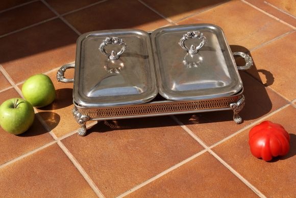 Антикварный мармит с серебренной крышкой 