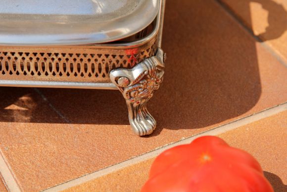 Антикварный мармит с серебренной крышкой 