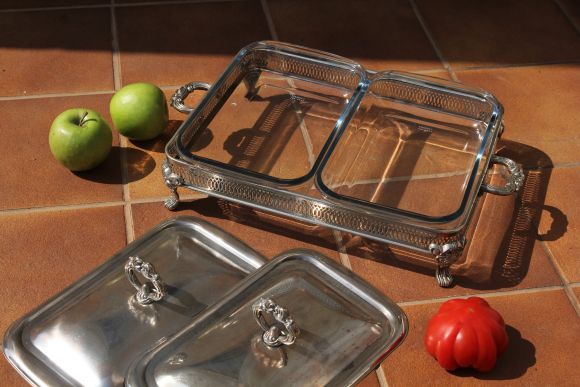 Антикварный мармит с серебренной крышкой 