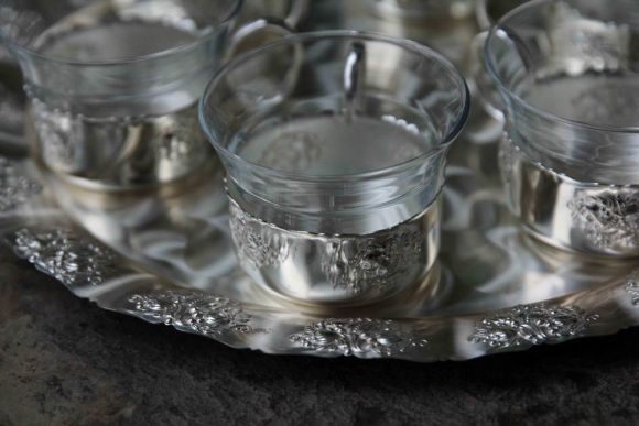 Великолепный, посеребренный чайный набор на подносе. Европа. Начало 20 века