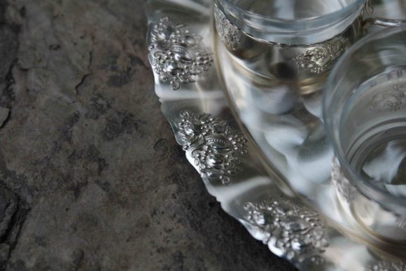 Великолепный, посеребренный чайный набор на подносе. Европа. Начало 20 века