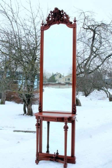 Огромное 3х метровое старинное антикварное зеркало с консолью