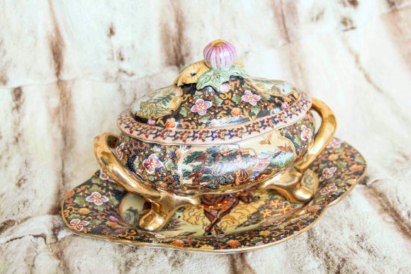 Винтажная китайская Ваза - Шкатулка "Воин" в технике Мориаж, Сацума SATSUMA - 60 гг