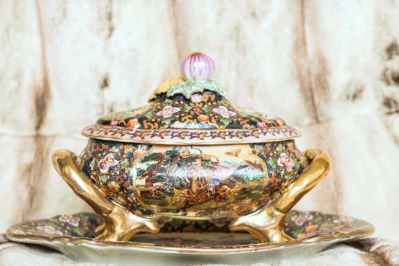 Винтажная китайская Ваза - Шкатулка "Воин" в технике Мориаж, Сацума SATSUMA - 60 гг