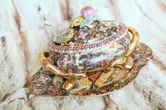 Винтажная китайская Ваза - Шкатулка "Воин" в технике Мориаж, Сацума SATSUMA - 60 гг