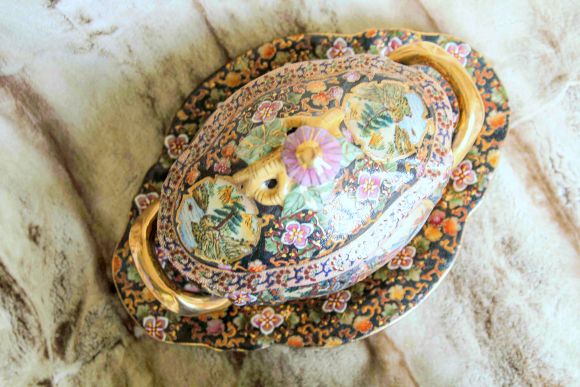 Винтажная китайская Ваза - Шкатулка "Воин" в технике Мориаж, Сацума SATSUMA - 60 гг