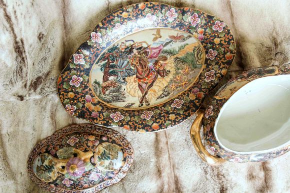 Винтажная китайская Ваза - Шкатулка "Воин" в технике Мориаж, Сацума SATSUMA - 60 гг