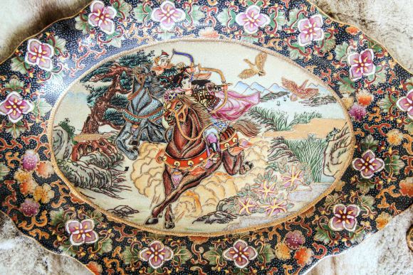 Винтажная китайская Ваза - Шкатулка "Воин" в технике Мориаж, Сацума SATSUMA - 60 гг