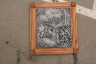 Великолепное антикварное оловянное панно в дубовой раме