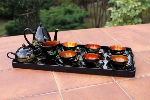 Японский винтажный чайный сервиз из дерева