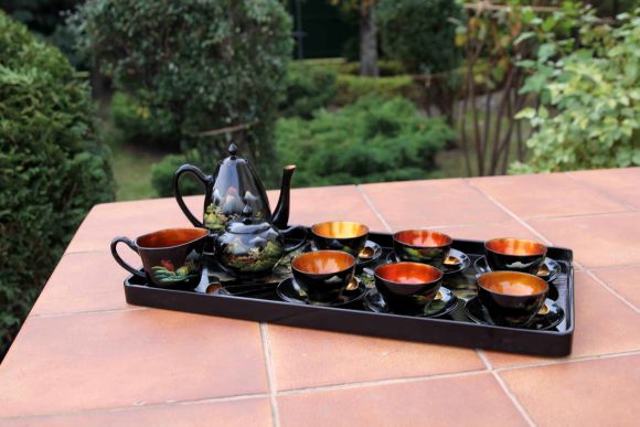 Японский винтажный чайный сервиз из дерева