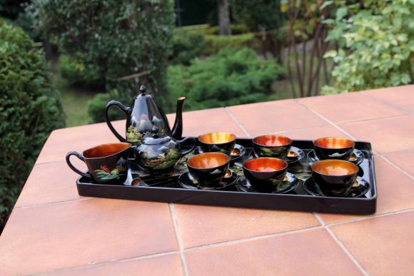 Японский винтажный чайный сервиз из дерева