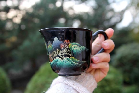 Японский винтажный чайный сервиз из дерева