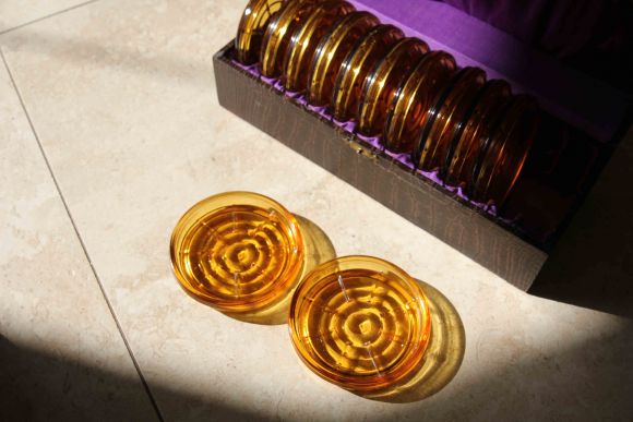 Винтажные хрустальные подставки под стаканы в коробке