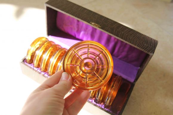 Винтажные хрустальные подставки под стаканы в коробке