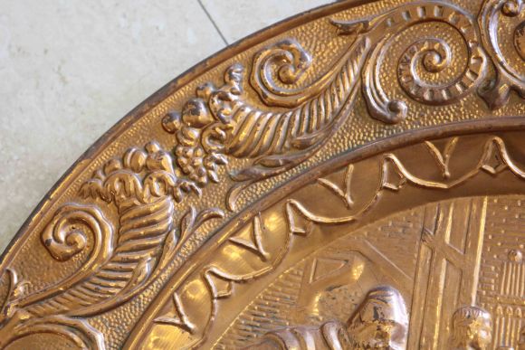 Винтажное медное панно " Сцена в таверне"