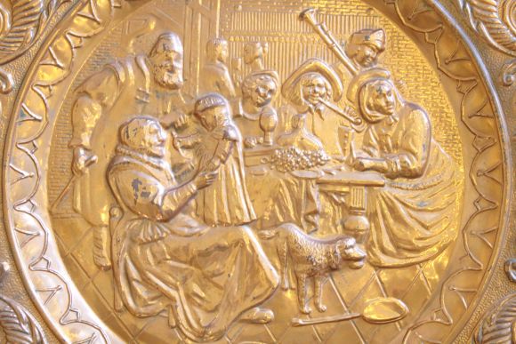 Винтажное медное панно " Сцена в таверне"