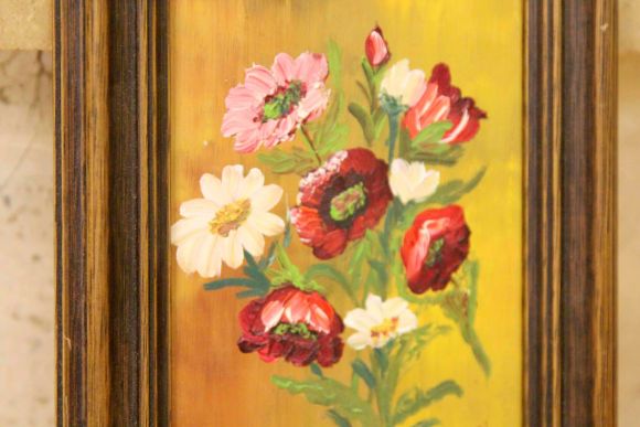 Винтажная живопись в дубовой раме ЦВЕТЫ