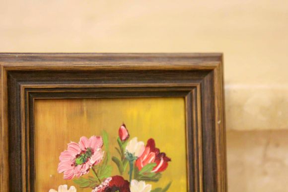 Винтажная живопись в дубовой раме ЦВЕТЫ