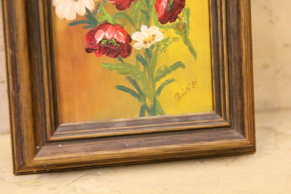 Винтажная живопись в дубовой раме ЦВЕТЫ